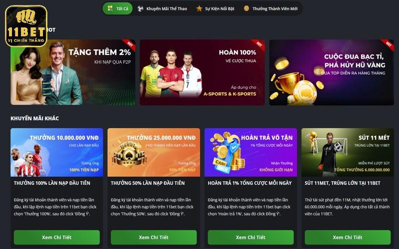 Các chương trình khuyến mãi 11BET cực khủng cho hội viên